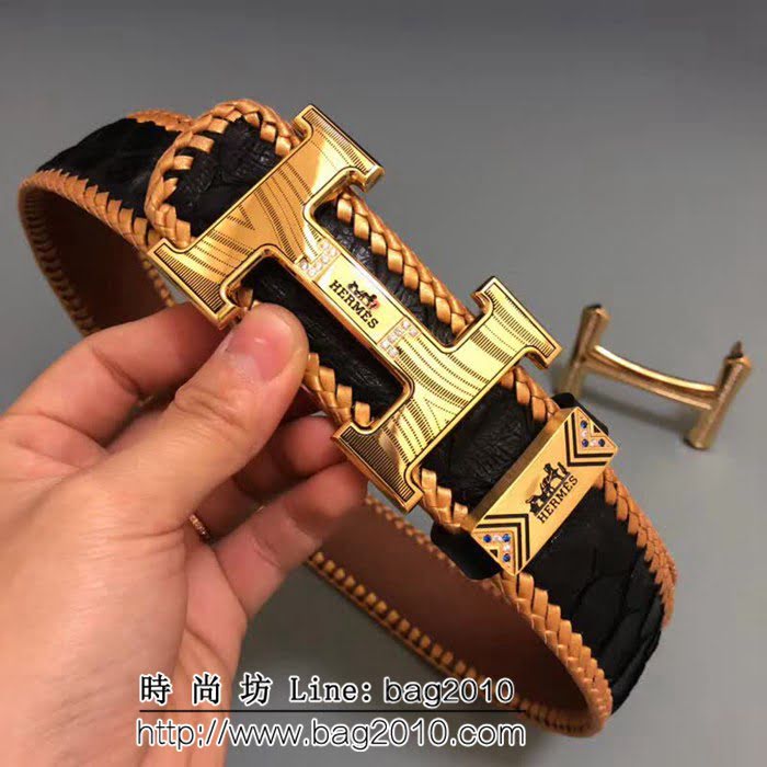 愛馬仕HERMES 蛇皮系列印尼叢林蟒蛇皮 專櫃高端男士皮帶 HHG1666